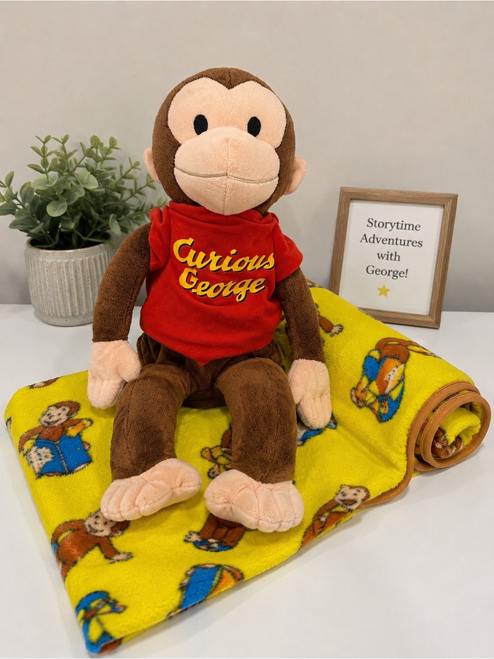 Curious George Zoobies Storytime Pal Plush Monkey with Blanket 3 in 1 Pillow